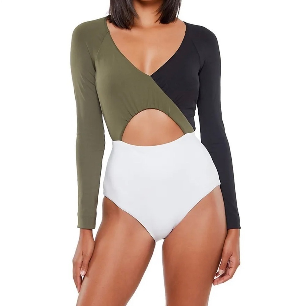 Sanctuary BP21219 Block Party Long Sleeve One Piece Swimsuit L
